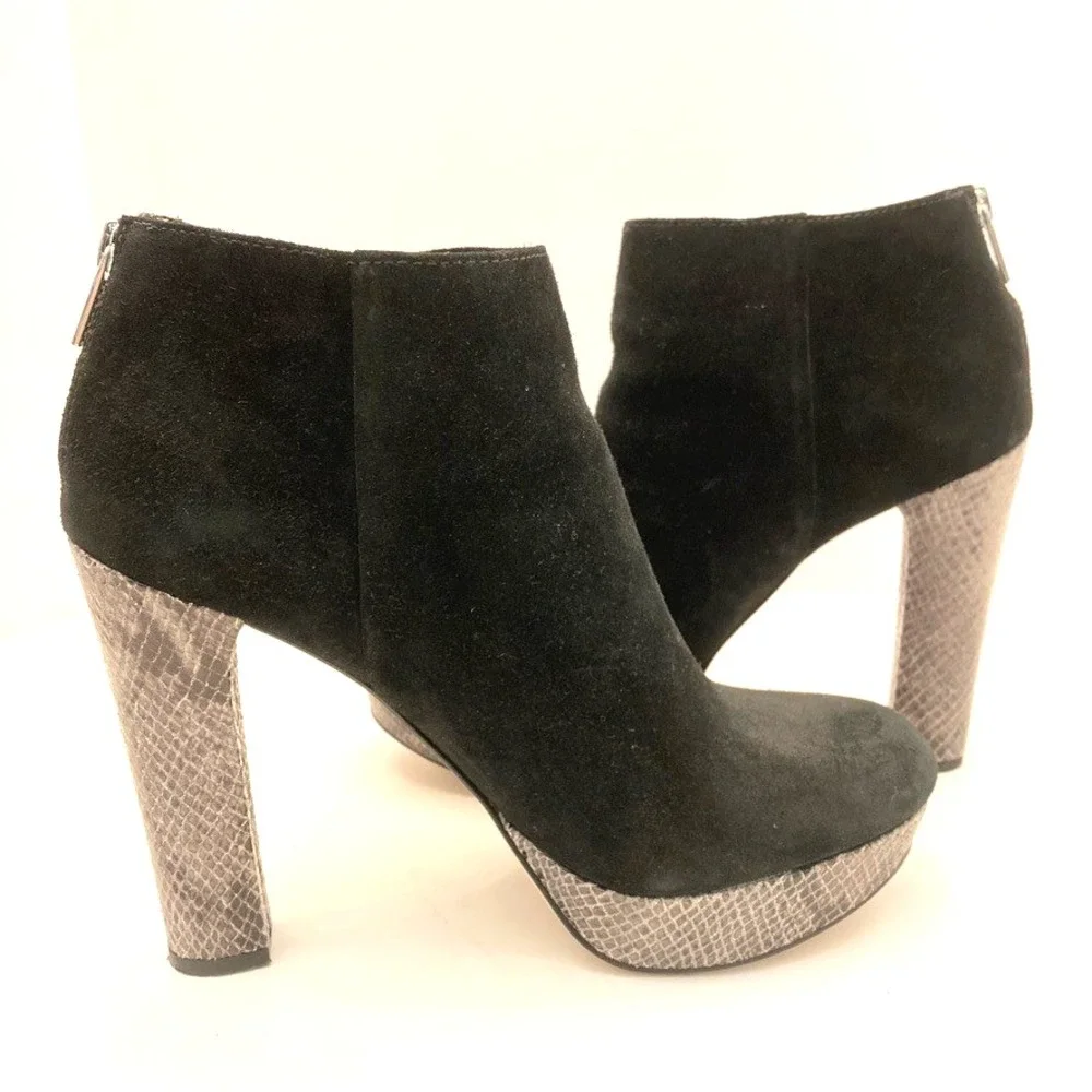 Michael‎ Kors Ankle Boots Womens 8M Black Suede Leather Platform Snakeskin Heels